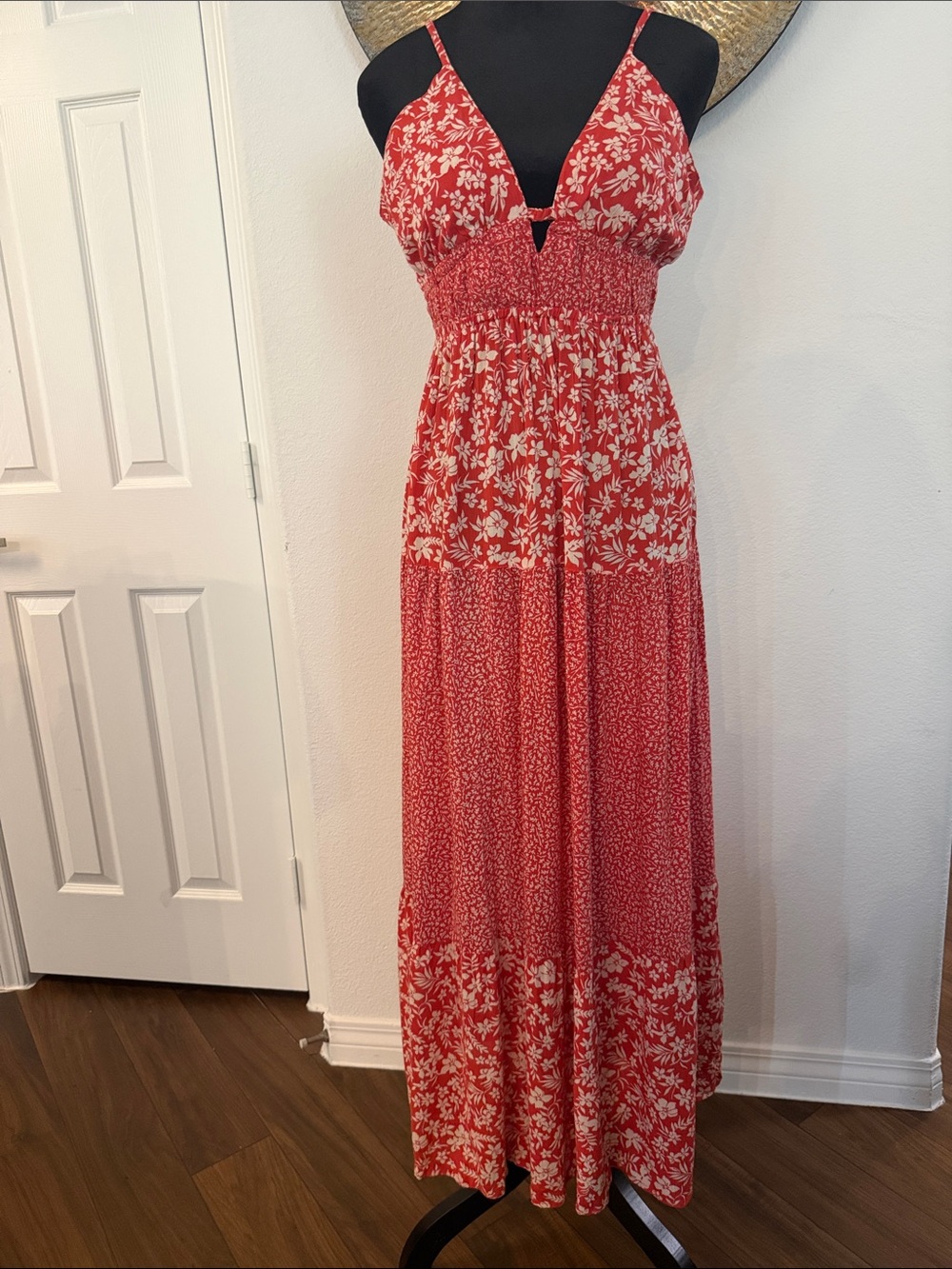 Burnt Orange Floral Smocked Maxi Dress - Women